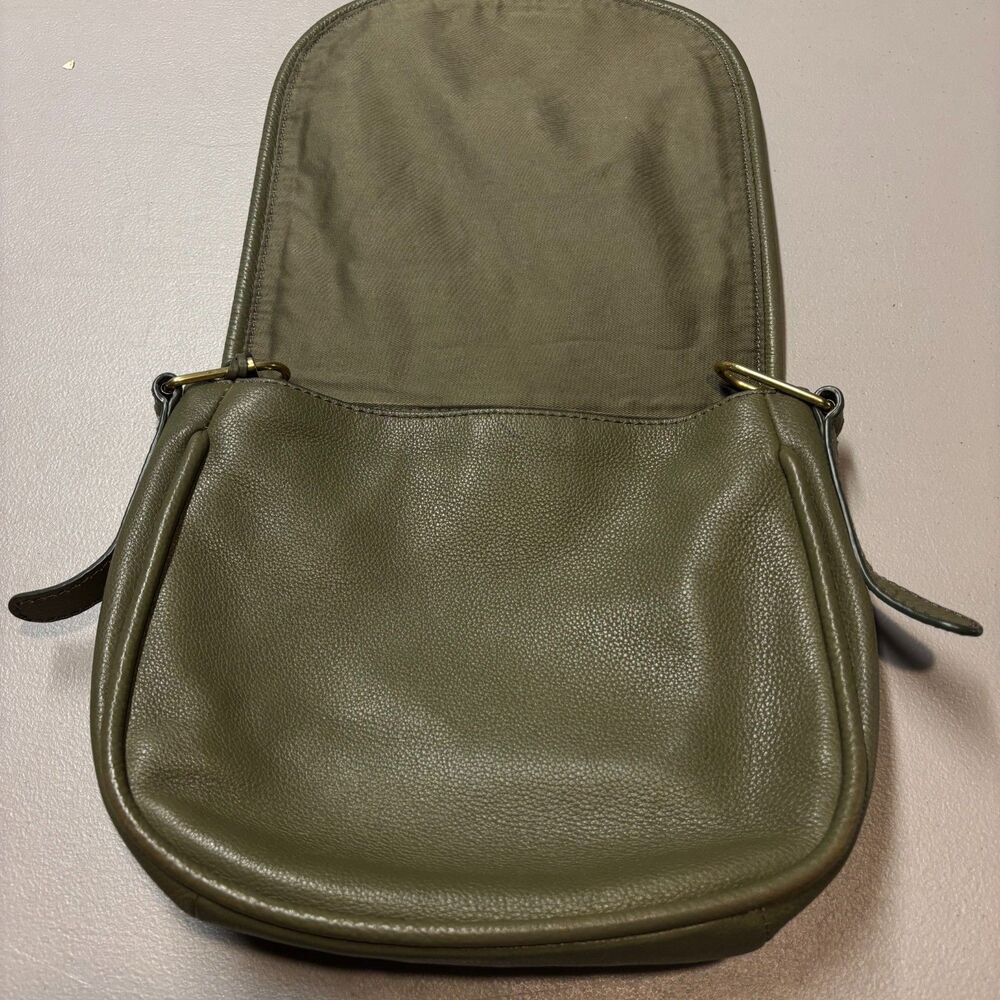 Fossil Olive Green Pebbled Leather & Suede Saddle Bag - Picture 2 of 16